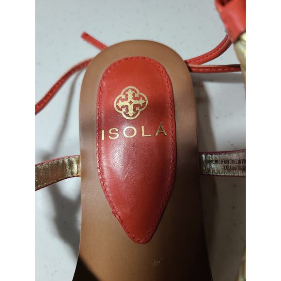 Isola Coral Orange Cleopatra Gold Braided Tie Back Thong Sandals Women's 6 - Picture 6 of 10
